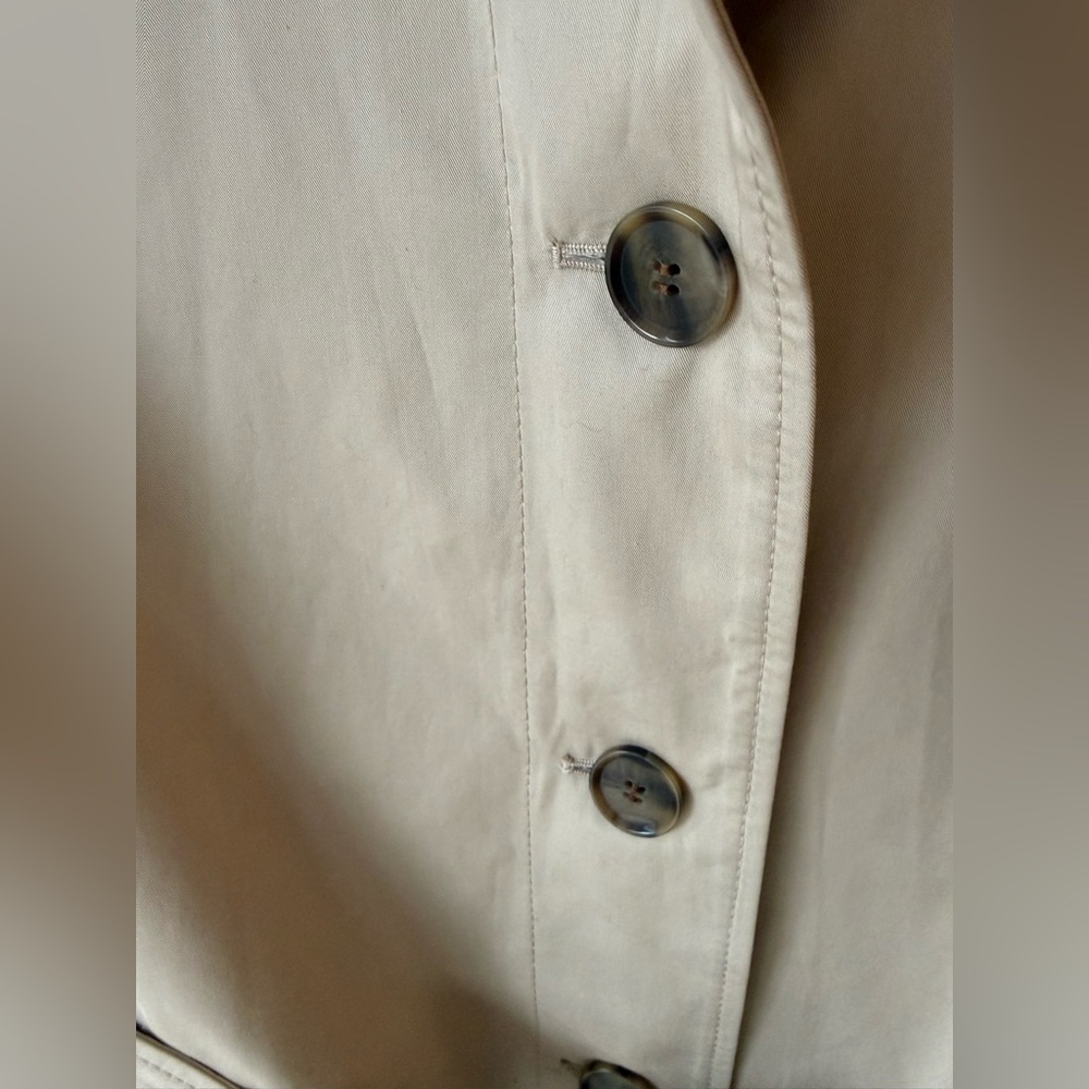 LOFT Ann Taylor Long Tan Khaki Belted Trench Coat Spring Preppy Casual L - Picture 10 of 15